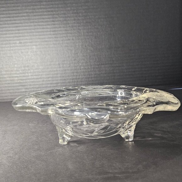 Vintage European Cut Crystal Round Floral Etched Tri-Footed Thick Bowl - Picture 3 of 13